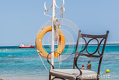 Lifeguard`s place on the beach of the Red Sea Editorial Stock Photo