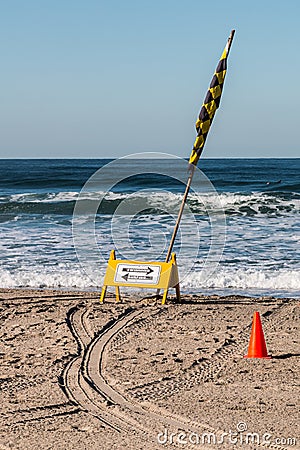 Lifeguard Sign Identifying Swimming and Surfing Locations Stock Photo