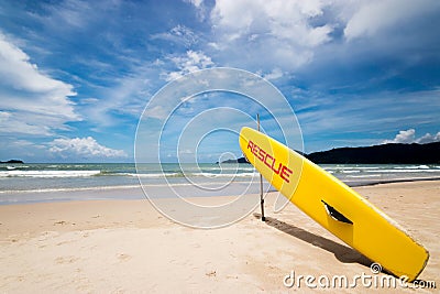 Lifeguard surf rescue surfboard on the beach at rescue point Editorial Stock Photo