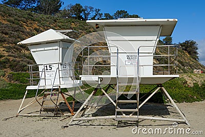 Lifeguard tower on the Solana Beach during sunny day Stock Photo