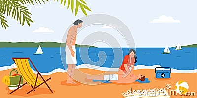 Lifeguards On Beach Composition Vector Illustration