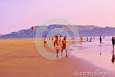 Lifeguards at Morjim beach, Goa, India Editorial Stock Photo