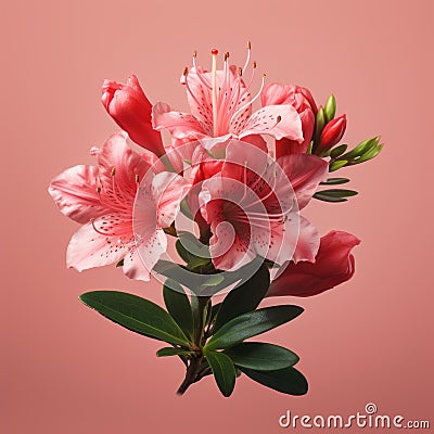 Lifelike Azalea: Micro Photograph Style Pink Flower On Solid Background Stock Photo