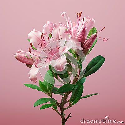 Lifelike Azalea: Realistic Still Life Of Pink Lily Tree On Solid Background Stock Photo