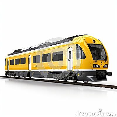 Lifelike Renderings Of Yellow Passenger Train On White Background Stock Photo