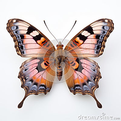 Lifelike Representation Of Large Tortoiseshell Butterfly On White Background Stock Photo