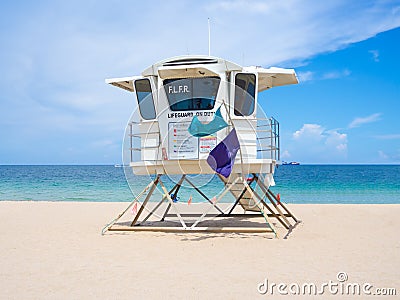 Lifesaver hut at Fort Lauderdale beach in Florida on a summer d Stock Photo