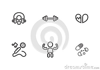 Lifestyle, activity of people, music, exercise and medical healthcare sign and symbol line icon vector Vector Illustration