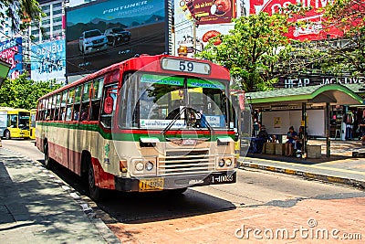 Lifestyle of diverse people passenger travel with autobus on weekends Editorial Stock Photo