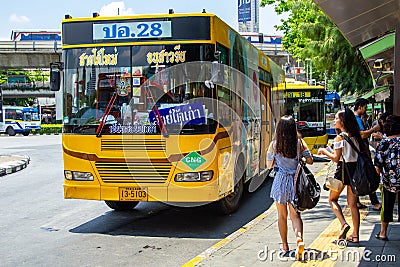 Lifestyle of diverse people passenger travel with autobus on weekends Editorial Stock Photo