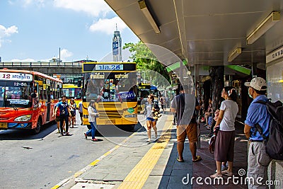 Lifestyle of diverse people passenger travel with autobus on weekends Editorial Stock Photo