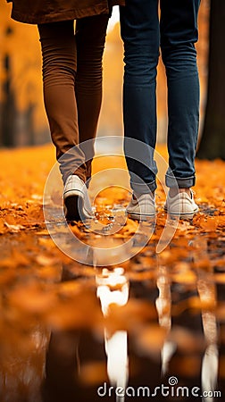 Lifestyle fashion Couples loving feet amid fall leave Stock Photo