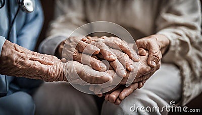 Lifestyle and Friendships theme. Elderly female doctor holds a Stock Photo