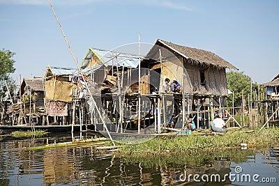 Lifestyle on the Lake Inle Myanmar Editorial Stock Photo