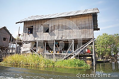 Lifestyle on the Lake Inle Myanmar Editorial Stock Photo