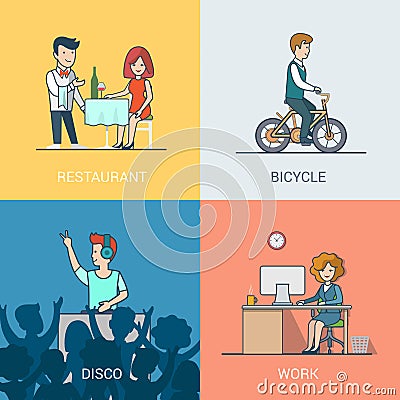 Lifestyle linear flat icons site click banner desi Vector Illustration