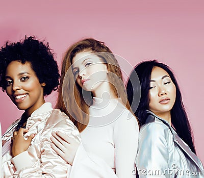 Lifestyle and people concept: young pretty diversity nations woman with different age children celebrating on birth day Stock Photo