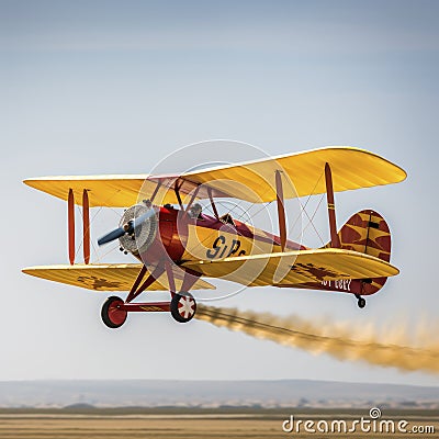 lifestyle photo biplane in airshow taking off - AI MidJourney Stock Photo