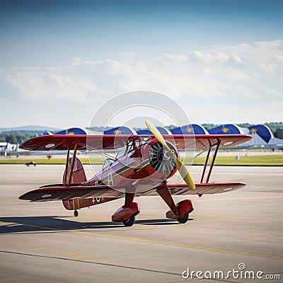 lifestyle photo biplane in airshow on tarmac - AI MidJourney Stock Photo