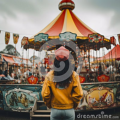 lifestyle photo neighborhood carnival with person in foreground Stock Photo