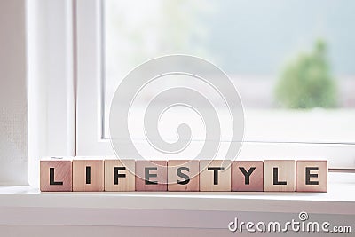 Lifestyle sign in a window Stock Photo