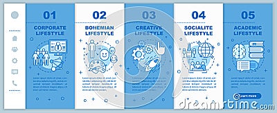 Lifestyle types onboarding mobile web pages vector template. Corporate life. Responsive smartphone website interface Vector Illustration