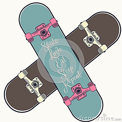 Lifestyle vector illustration with 2 skateboards girl and boy. L Cartoon Illustration