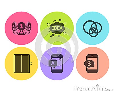 Lift, Laureate award and Euler diagram icons set. Idea, Ab testing and Phone payment signs. Elevator, Prize. Vector Vector Illustration