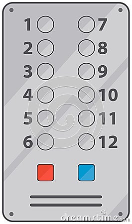 Lift push buttons with numbers and braille code. Panel for calling elevator, vehicle to floor Vector Illustration