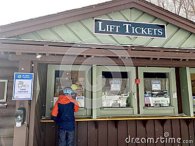 Lift tickets booth windows at Stowe Mountain Editorial Stock Photo