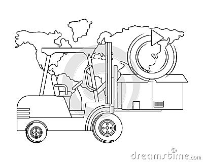 Lift truck and box in black and white Vector Illustration