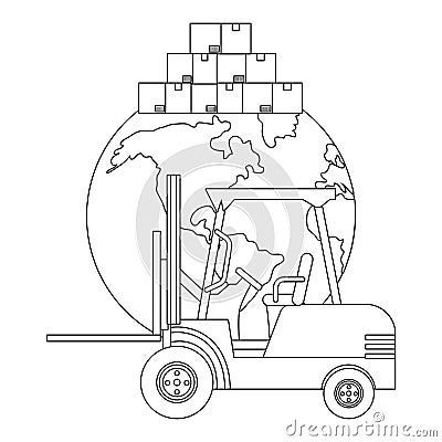 Lift truck and globe in black and white Vector Illustration