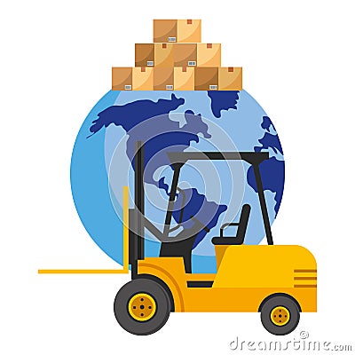 Lift truck and globe Vector Illustration