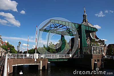 Lifting bridge over oude vest Leiden Netherlands Editorial Stock Photo