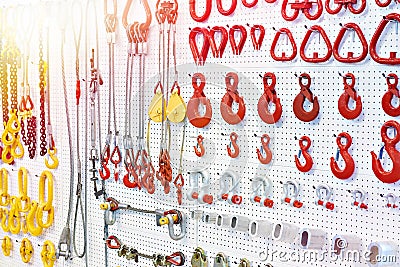 Lifting equipment, hooks and chains Stock Photo