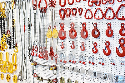 Lifting equipment, hooks and chains Stock Photo