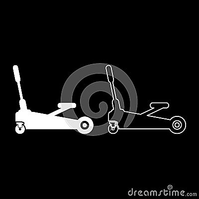 Lifting jack hydraulic car on wheels auto repair service set icon white color vector illustration image solid fill outline Vector Illustration