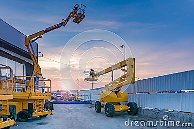 Lifting platforms for construction, useful machinery for the construction sector Stock Photo