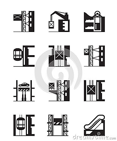 Lifts and elevators icon set Vector Illustration