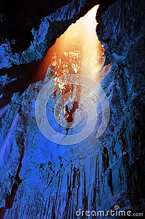 Light from above - Gaping Gill Cave Stock Photo
