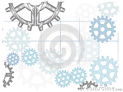 Light abstract sketch gears fading grid Cartoon Illustration