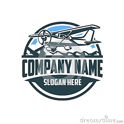 Light Aircraft Logo. Circle badge aircraft ready made logo template concept Vector Illustration