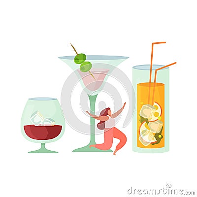 Light Alcoholic Cocktails Composition Vector Illustration