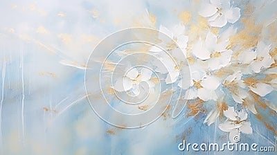 Light Aqua and Creamy White colors with gold glitter. Marble texture. Soft focus floral painting horizontal background Stock Photo