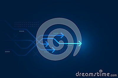 Light arrow circuit on blue background illustration, copy space composition, business growth concept. Cartoon Illustration
