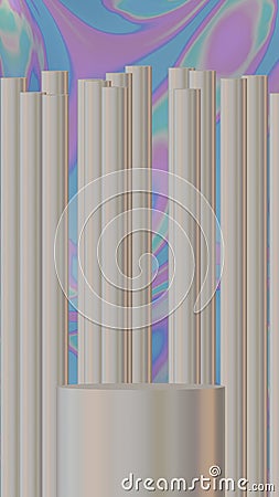Light background made of white glossy cylinders with product display stand, 3D rendering,16x9 vertical frame Stock Photo