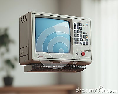 On a light background, an old gray CRT TV hangs in the air, and the file name points to a path for isolation Stock Photo