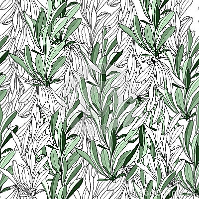 Light background from white and green leaves. Natural texture for fabrics, tiles. Vector ornament Vector Illustration