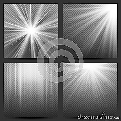 Light Beam Rays Vector Set. Sun Flash With Rays. Glow Light Effect. Vector Illustration Vector Illustration