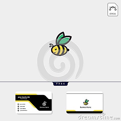 light, bee, flying bee logo template vector illustration, free business card design Vector Illustration